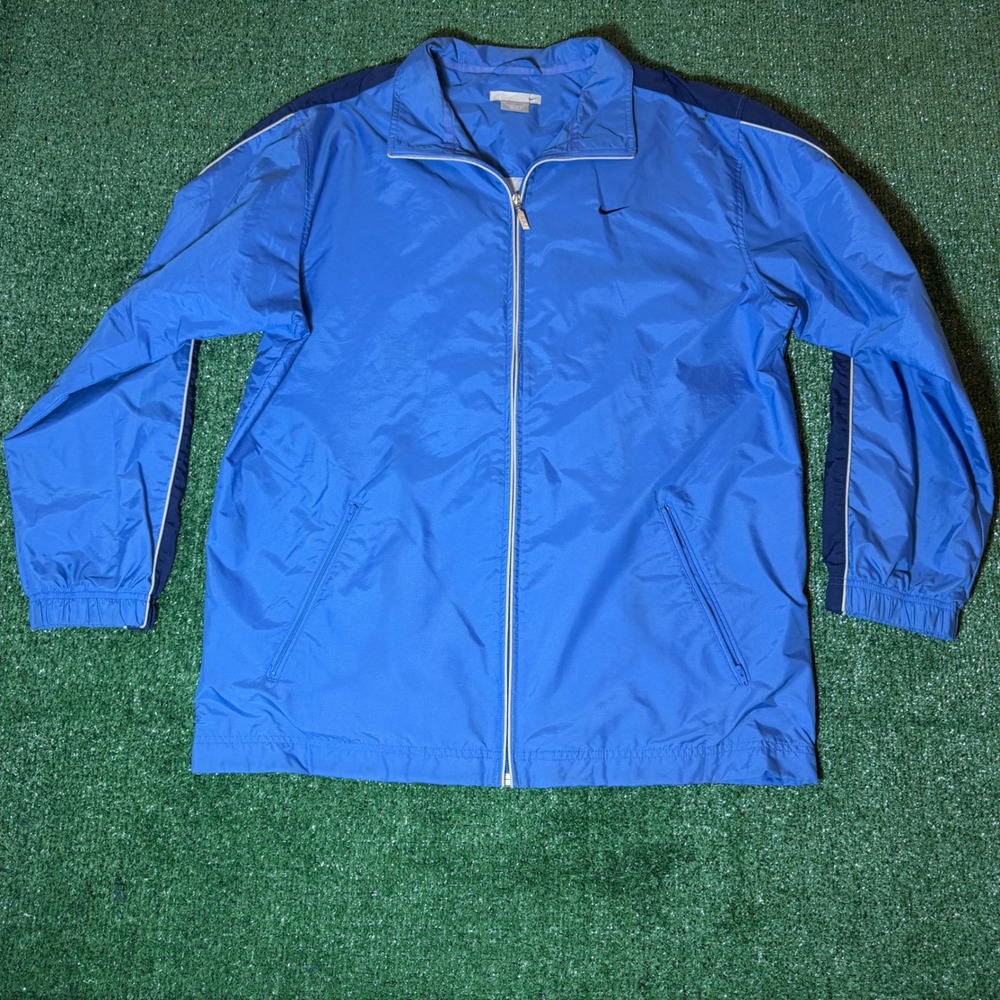 Nike Mens Blue Full Zip Windbreaker Jacket Navy Side Stripe Large y2k